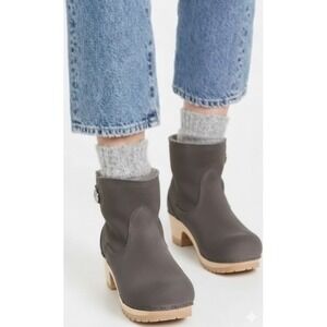 No. 6 Pull on Shearling Mid Heel Boots Gray Suede Size EU 43